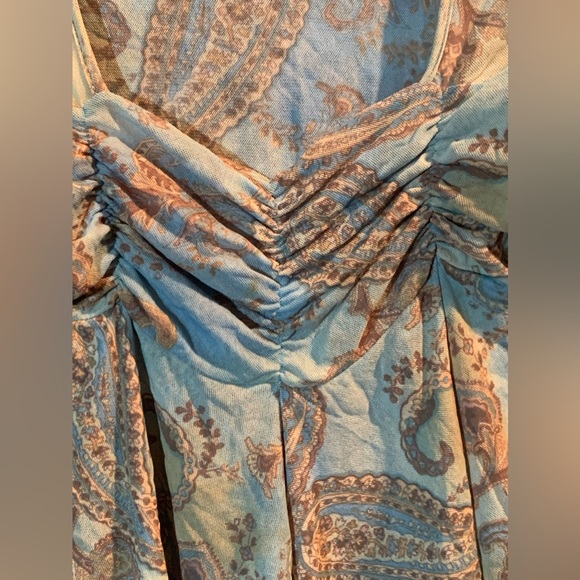 Cha Cha Vente mid dress blue with brown paisley pattern.  Light and fresh sz M - Picture 6 of 9